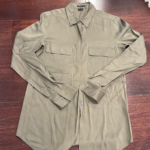 Theory Silk Blouse Olive Green - Picture 2 of 6